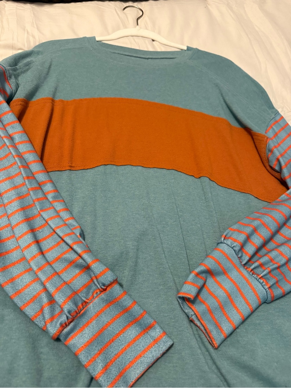 Women’s Crewneck Sweater in Teal with Rust Accent - Picture 2 of 3